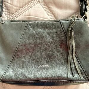 Joe's Jeans Black Leather Shoulder Bag with Tassel Accent 10”x6”